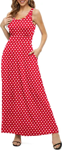 Vista 3 de LILBETTER Vestidos largos sin mangas para mujer, cintura imperio, vestidos largos casuales con bolsillos