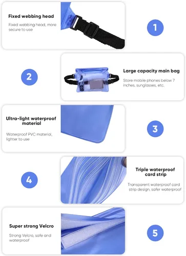 Vista 5 de Riñonera impermeable, sensible a la pantalla táctil, bolsa seca impermeable con correa ajustable para la cintura, mantiene tu teléfono seco