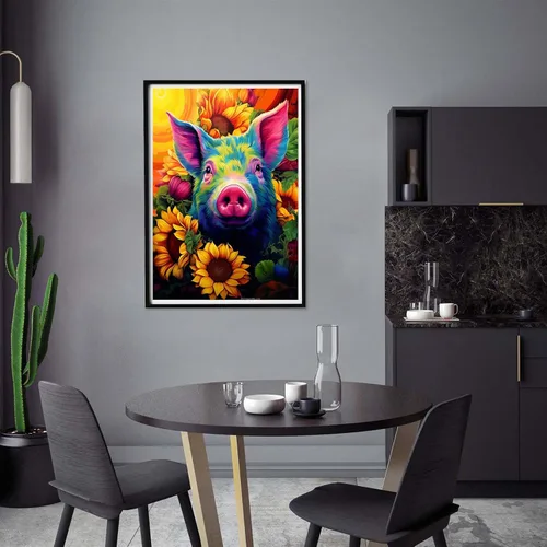 Vista 3 de Yomiie Kits de arte de diamantes 5D para adultos, pintura de diamante de cerdo, girasol, animales, bricolaje, kit de taladro redondo completo