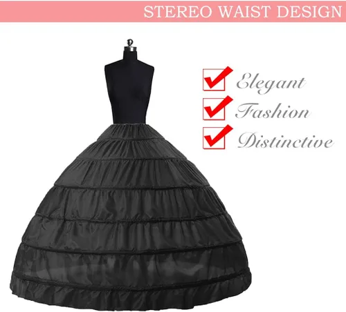 Vista 3 de SISROL Enagua de crinolina para mujer, 6 aros, longitud hasta el suelo, falda de crinolina para vestido de novia, vestido de baile de novia