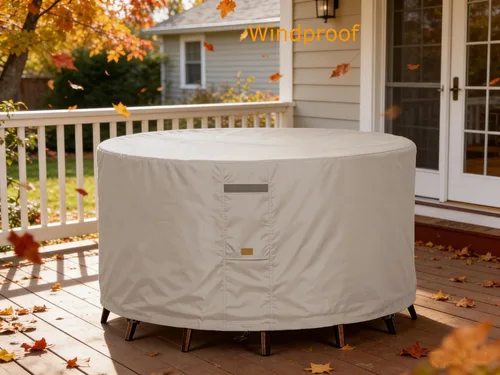 Vista 7 de Fundas para muebles de patio, resistentes al agua, 600D, resistentes a los rayos UV, redondas, para exteriores, pequeñas, redondas, 48 pulgadas