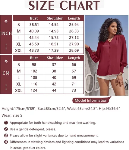 Vista 6 de Aifer Blusa para mujer, manga larga, elegante, casual, cuello en V, con botones, blusas 2024