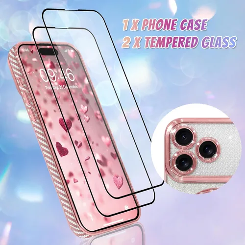 Vista 2 de Bonoma Compatible con iPhone 17 Pro Case 2025 Heart Glitter - Rosa