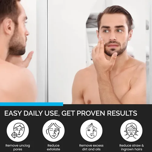 Vista 4 de Exfoliante facial para hombres - Limpiador facial exfoliante con ingredientes naturales - Limpieza profunda para pieles grasas y propensas al acné