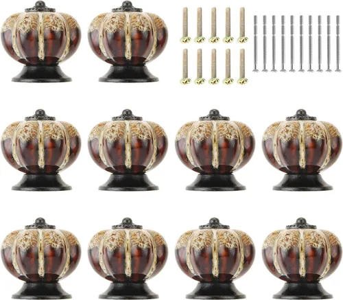 Vista 19 de Pomos de calabaza de 1.57 pulgadas, pomos de cerámica para armario, cajón, tiradores de cajones antiguos, pomos decorativos para armario, puerta
