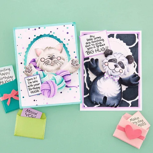 Vista 6 de Spellbinders STP-201 Stampendous Kitty Hugs Faces and Sentiments - Juego de sellos transparentes de The Stampendous Hugs Collection