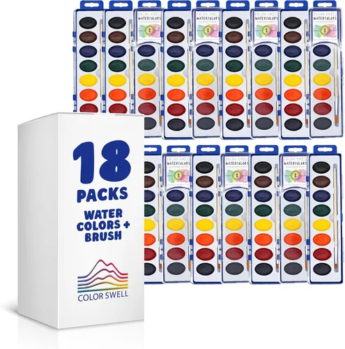 Vista 13 de Juego de pintura de acuarela de 8 colores con pinceles de madera, lavable y no tóxico, ideal para niños, estudiantes y actividades en el aula