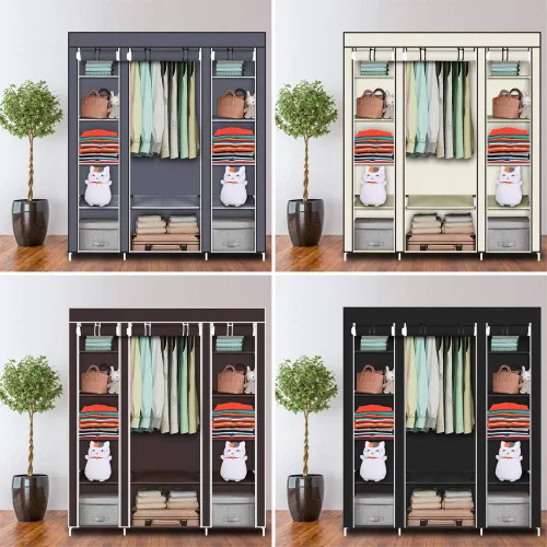 Vista 7 de Organizador de almacenamiento portátil de 69 pulgadas con tela no tejida, rápido y fácil de montar, extra fuerte y duradero, color beige