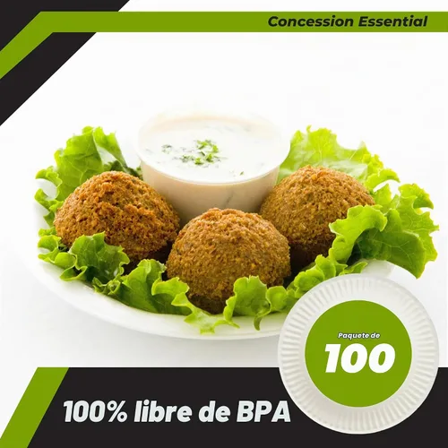 Vista 3 de Concession Essentials Plato de papel, 9" blanco sin recubrimiento 100ct