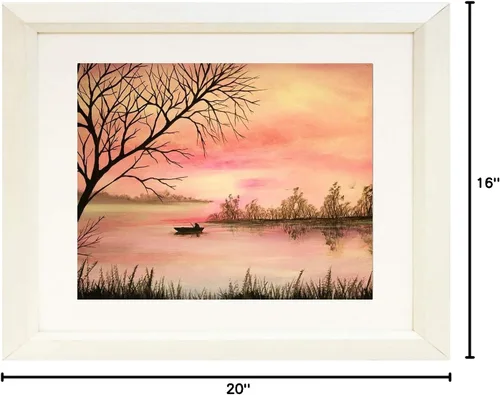 Vista 2 de Buyartforless Marco blanco enmarcada del paisaje del lago rosado por Ed Capeau enmarañado mate mate pintura pintura marco blanco
