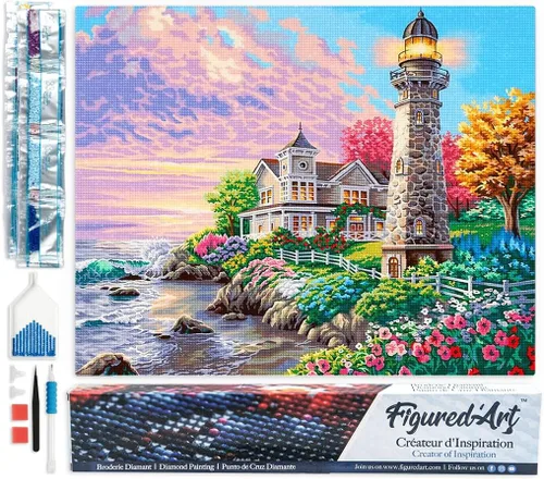 Vista 20 de Figured'Art Kit de arte de pintura de diamantes para adultos de 16 x 20 pulgadas, taladro cuadrado completo 5D en el lago, lienzo enrollado