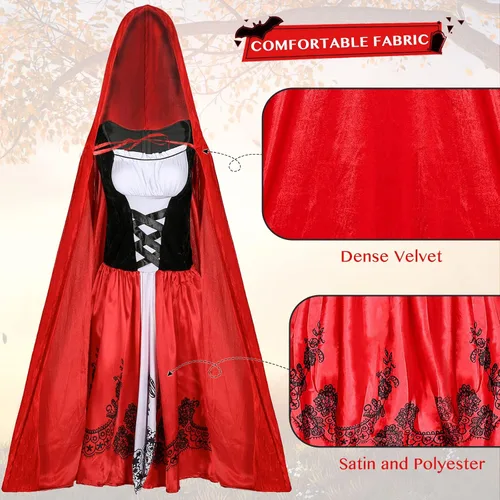 Vista 7 de Disfraz de capucha roja para mujer, bata de Halloween, capa de longitud completa con capucha para cosplay