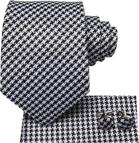 Vista 130 de Hi-Tie Corbata clásica de cachemira para hombre con pañuelo y gemelos a cuadros