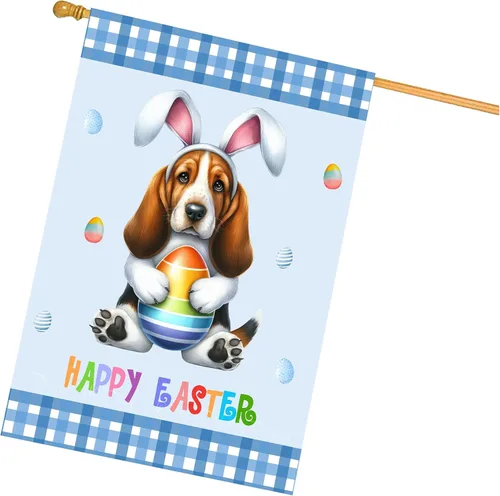 Vista 23 de Chow Chow Easter Day Dog House Flags for Home Decorations - Double Sided Yard Lawn Easter Festival Decorative Gift - Holiday Cats Flag Decor 28"w x