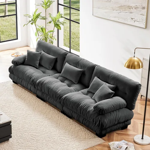 Vista 29 de Sofá modular en forma de U de 118 pulgadas con 2 otomanas, sofá de nube de terciopelo peletizado con almohadas de apoyabrazos de refuerzo, cómodo