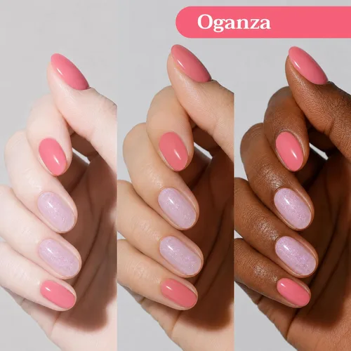 Vista 3 de Juego de esmaltes de uñas rosa coral, juego de 3 piezas a base de agua vegano melocotón y rubor nude con capa superior brillante Uñas frescas