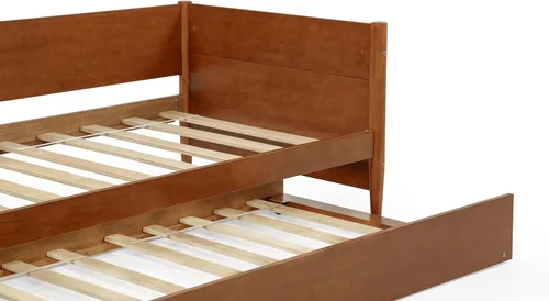 Vista 7 de Camaflexi Sofá cama y nido modernos Mid-Century/Madera maciza y fabricada/Cabecera de panel/No necesita somier/La base tiene 14 listones de Castañho