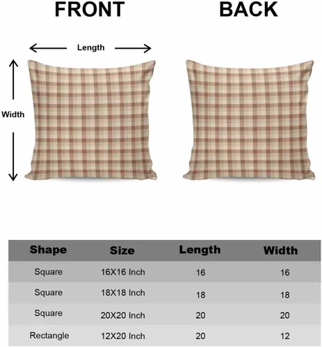 Vista 6 de Paquete de 2 fundas de almohada decorativas de algodón, a cuadros marrones otoñales, 18 x 18 pulgadas, cuadradas, reversibles, suaves, para sofá