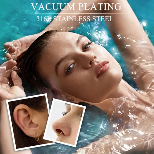 Vista 3 de Jstyle 8 aros hipoalergénicos para la nariz para mujeres y hombres, acero inoxidable quirúrgico 316L con bisagras
