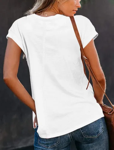 Vista 4 de Famulily Lindas camisetas de manga casquillo con cuello en V profundo, básicas, casuales, holgadas, de verano, para mujer