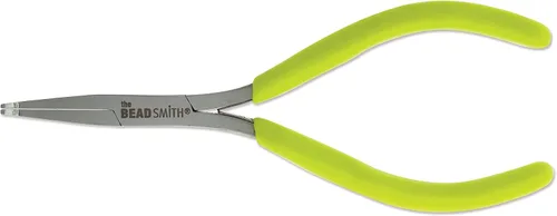 Vista 4 de The Beadsmith Alicates de punta plana doblados microfinos, 5 pulgadas (5.000 in) con cabeza de acero pulido, mango de agarre cómodo de PVC verde