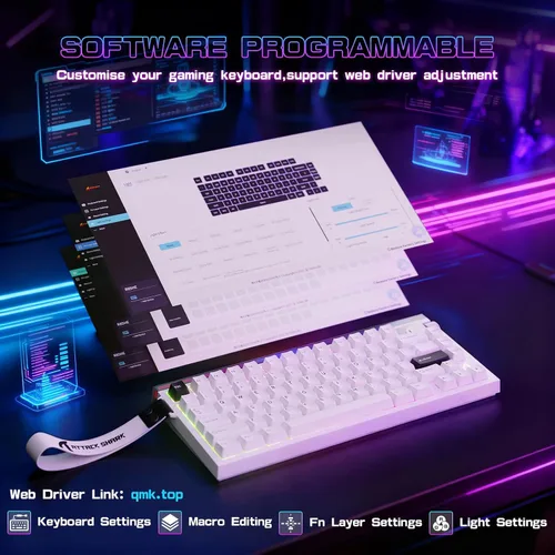 Vista 3 de ATTACK SHARK R85 HE Interruptor magnético de teclado de disparo rápido con caja de luz personalizada, teclado mecánico con cable del 75%, tasa