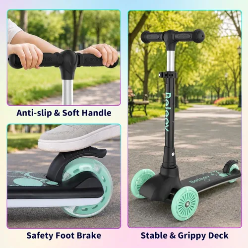 Vista 7 de BELEEV Scooter A4 para niños de 2 a 6 años, cubierta iluminada y ruedas Aqua Negro
