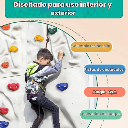 Vista 4 de CMOOD Presas de Escalada en Roca, Pared de Escalada en Roca para Niños, Kit de Escalada de Pared de Roca para Parque Infantil Interior y Exterior
