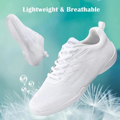 Vista 3 de DADAWEN Zapatos de baile de animadoras blancas para adultos y jóvenes, para entrenamiento atlético, tenis de competición, tenis de competición