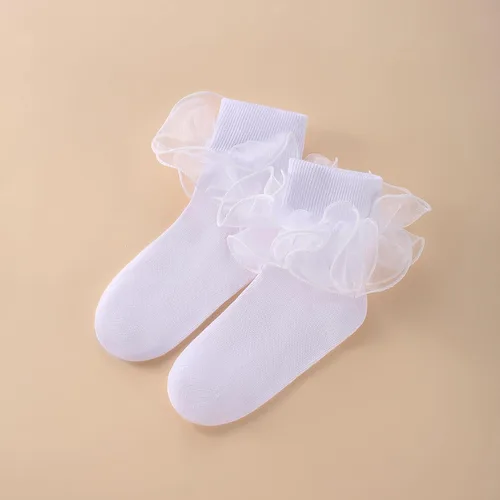 Vista 5 de Dicry Calcetines de doble encaje con volantes grandes para bebés y niños pequeños
