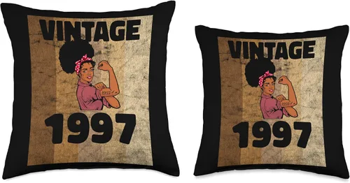 Vista 3 de Vintage 1997 Limited Edition 26th Birthday Afro Girls Women Throw Pillow