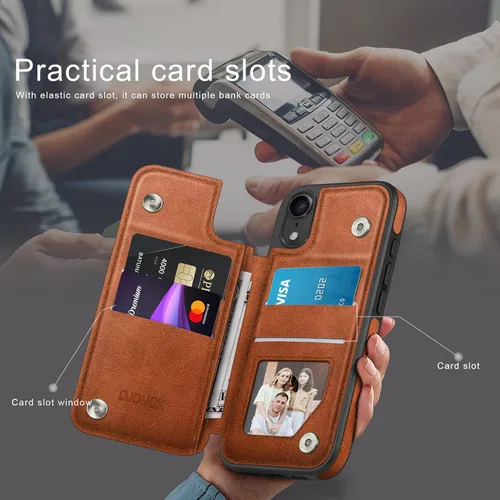 Vista 3 de DJDUCK Funda diseñada para iPhone XR con tarjetero y cierre magnético, protección de piel con bloqueo RFID, a prueba de golpes, para mujeres