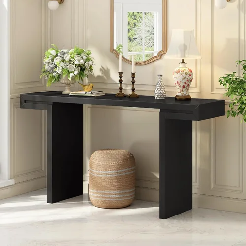 Vista 37 de Quarte Elegante mesa consola con tres cajones de almacenamiento, mesa de sofá extra larga para entrada, pasillo, sala de estar, vestíbulo, pasillo