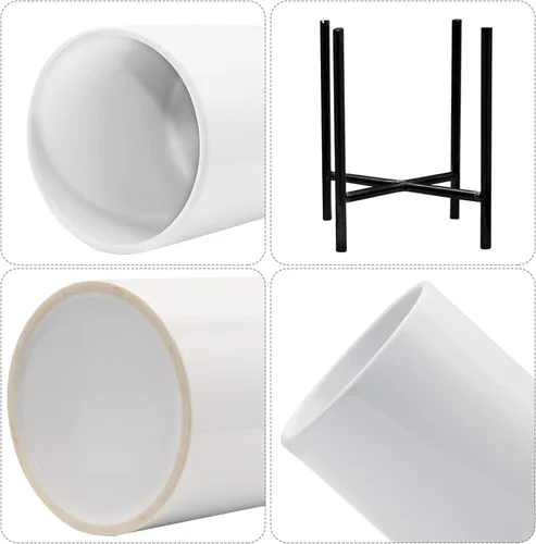 Vista 7 de 1 juego de soporte para cubiertos, soporte para utensilios de cerámica blanca con marco de metal, organizador de cocina compacto para tenedores
