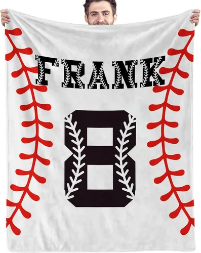 Vista 14 de Mantas de Béisbol Personalizadas con Nombre y Números, Mantas de Franela Personalizadas para Juegos de Equipo de Béisbol, Regalos para Niños Amantes