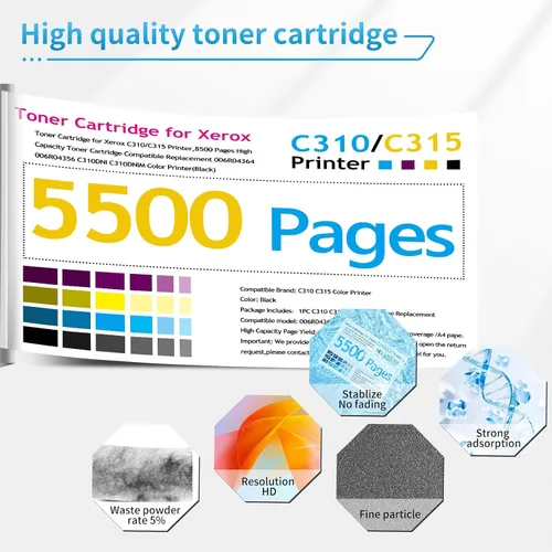 Vista 4 de Paquete de 4 cartuchos de tóner para Xerox C310 C315, 5,500 ~ 8,500 páginas de alta capacidad 006R004356 006R004357 006R004358 006R004359 para Xerox