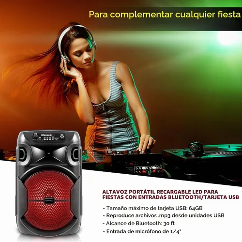Vista 8 de Technical Pro Altavoz Bluetooth portátil de 8 pulgadas de 500 vatios con woofer y tweeter Procesamiento digital, XLR a 1/4" para Karaoke, Negro