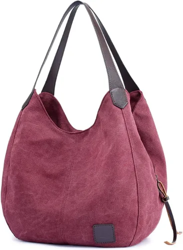 Vista 11 de Dourr Bolso para hombro para mujer, con múltiples bolsillos, bolso de mano moderno de lona de algodón