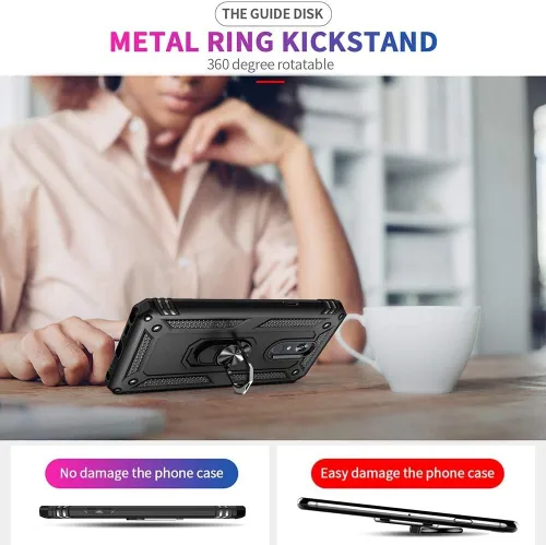 Vista 7 de YaHan Funda para Xiaomi Redmi 8A / Redmi 8, anillo giratorio de 360 grados, soporte híbrido, resistente, de doble capa, a prueba de golpes, con Negro