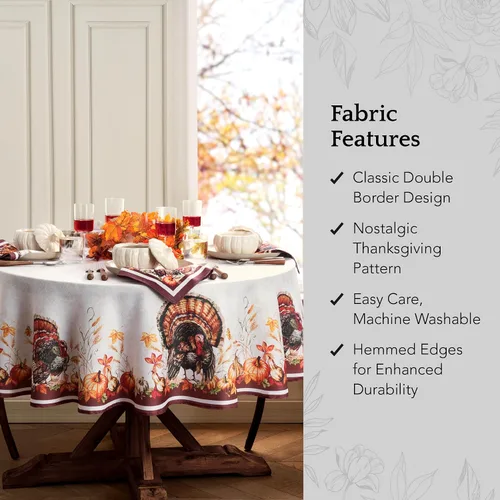 Vista 3 de Elrene Home Fashions Autumn Heritage - Mantel resistente a las arrugas, diseño de pavo, redondo de 70 pulgadas