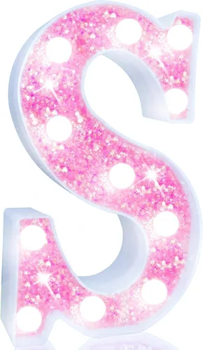 Vista 15 de Pooqla Luces de números de marquesina, números de luz rosa para niñas de 10.º cumpleaños, funciona con pilas, luz nocturna de número con purpurina