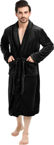 Vista 6 de NY Threads - Bata de baño lujosa en tejido polar con cuello de chal para hombre