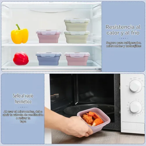 Vista 4 de Mifoci 6 recipientes de silicona para alimentos, contenedores plegables de almacenamiento de alimentos con tapas herméticas, apilables