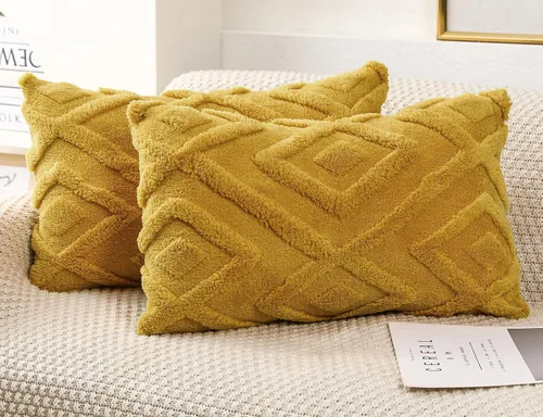 Vista 7 de Juego de 2 fundas de almohada de piel sintética beige de 16x16, funda de almohada decorativa de cuadros suave estilo boho para sofá, cama, sala