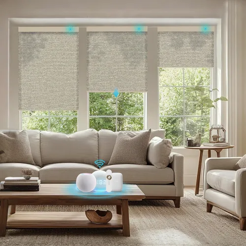 Vista 44 de Persianas motorizadas con control remoto, persianas enrollables opacas completas, funcionan con Homekit Alexa y Google Assistant, persianas solares