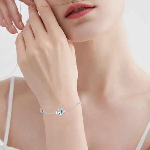 Vista 4 de CUOKA MIRACLE Pulsera de pulpo para mujer, pulsera de pulpo de cristal azul, joyería ajustable de 7 pulgadas + 2 pulgadas, dijes de cadena