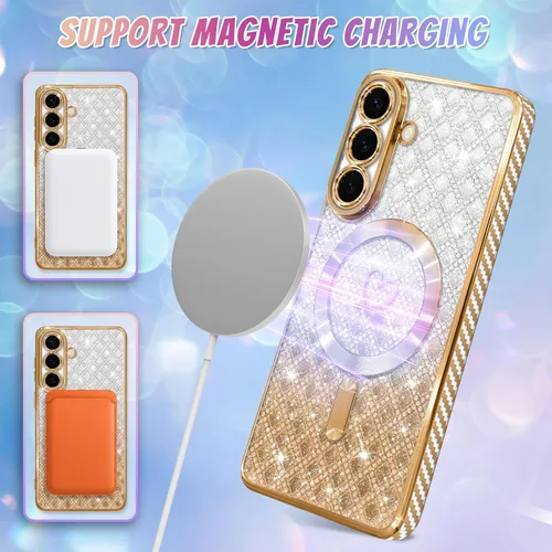 Vista 550 de Bonoma - Funda compatible con Samsung Galaxy S21 Plus, diseño de corazón con purpurina, color rosa Support for MagSafe, Plating Magnetic Case TPU