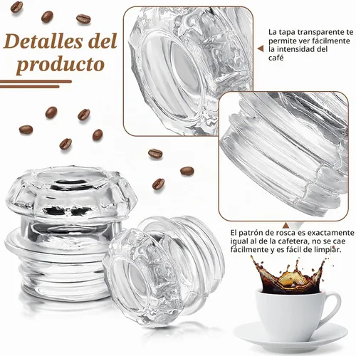 Vista 3 de 2 piezas de percolador de café de repuesto para parte superior de vidrio transparente para piezas de filtro de cafetera, piezas y accesorios