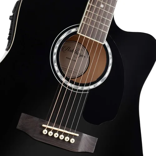 Vista 4 de Ashthorpe - Paquete de guitarra electroacústica estándar con diseño delgado con corte - de madera Tonewood de primera calidad Negro