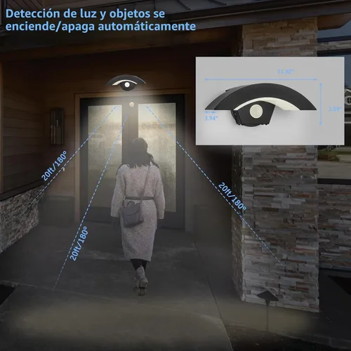 Vista 7 de Luces LED con sensor de movimiento para exteriores, 18 W, 1500 lm, luz de pared LED IP65, impermeable, lámpara de pared de aluminio de 3000 K, luz
